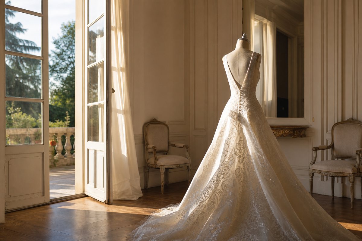 Realisation de robe de mariee haute couture