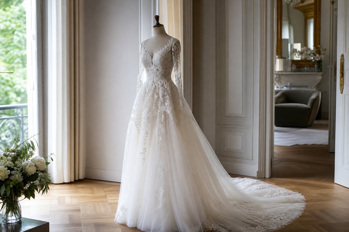 Realisation de robe de mariee haute couture